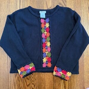 Esprit Concepts Isle of Soleil Vintage Black Sweater Crocheted Trim Size Small